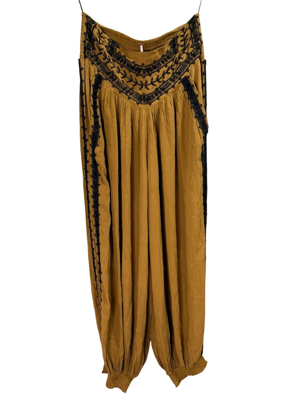 Free People Mustard Harem Embroidered Pants